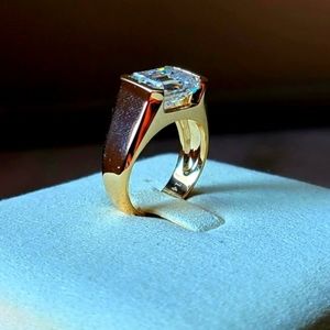 Solid 14k gold 5c emerald moissanite ring
